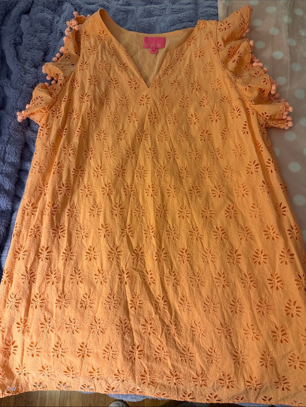 Lily Pulitzer Bright Orange Eyelet Pom-Sleeve Dress